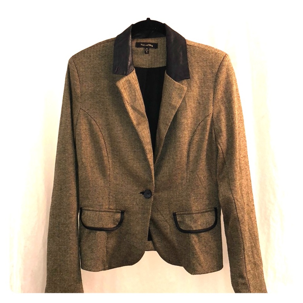Max and Riley Med Black Tan Leather Patch Blazer